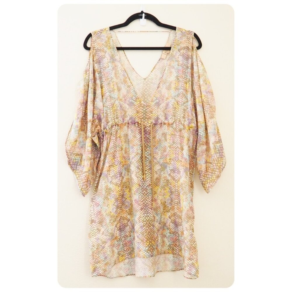 !! Lazul Snake Reptile Print Multi-Color Cold Shoulder Cover-Up sz 1